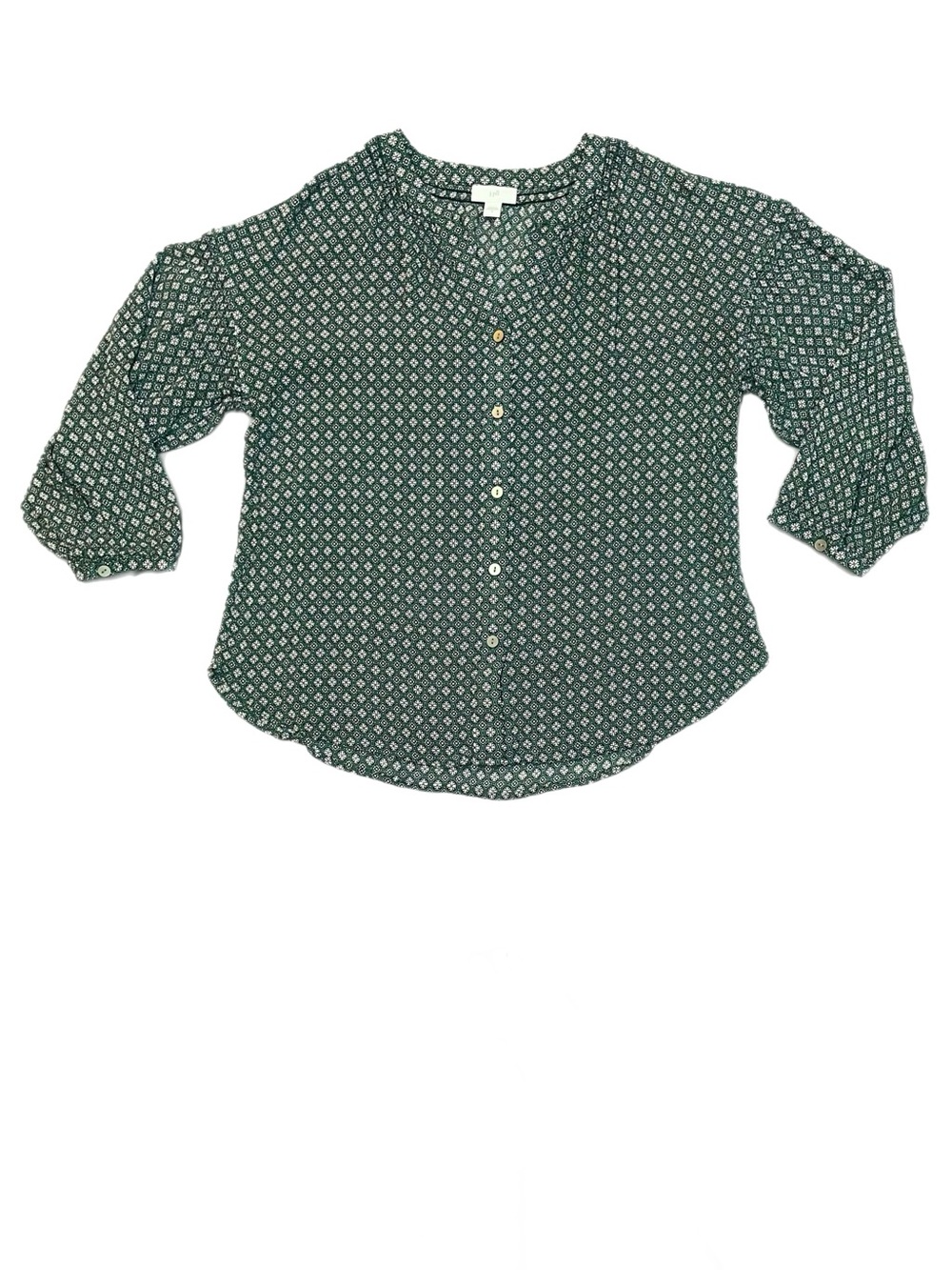 J Jill Button Up 3/4 Sleeve Rayon Blouse Size Small